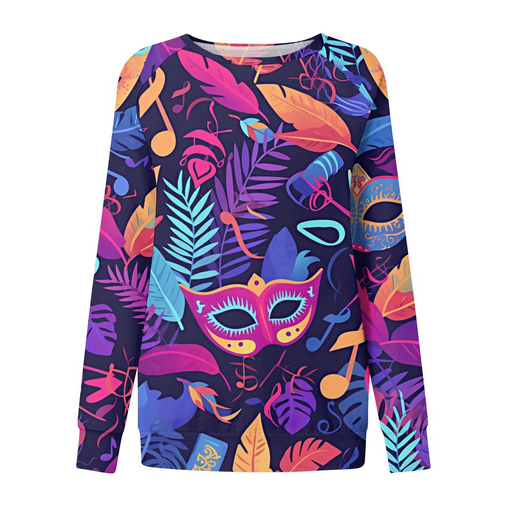 Rundhals Langarm Sweatshirts für Damen Druck Grafik Top Lässig Basic Oberteile Pullover