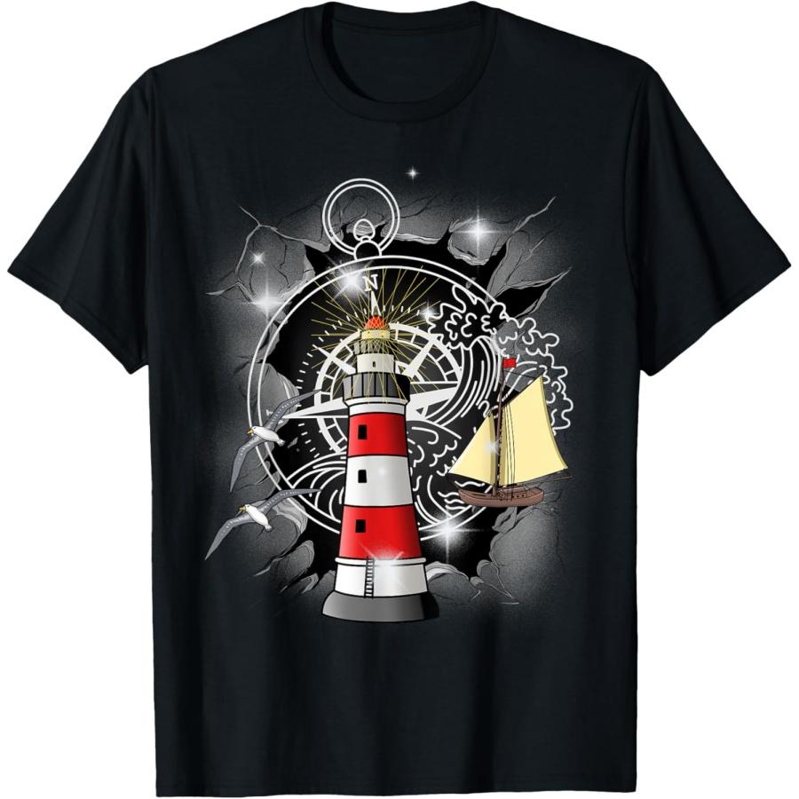 Maritime Lighthouses Seagulls Wind Rose Boat Compass Sailing Seagull T-Shirt XXXXXL чёрный