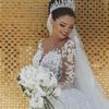 European and American wedding dresses spring and autumn new sexy deep V-neck fishtail lace wedding dress