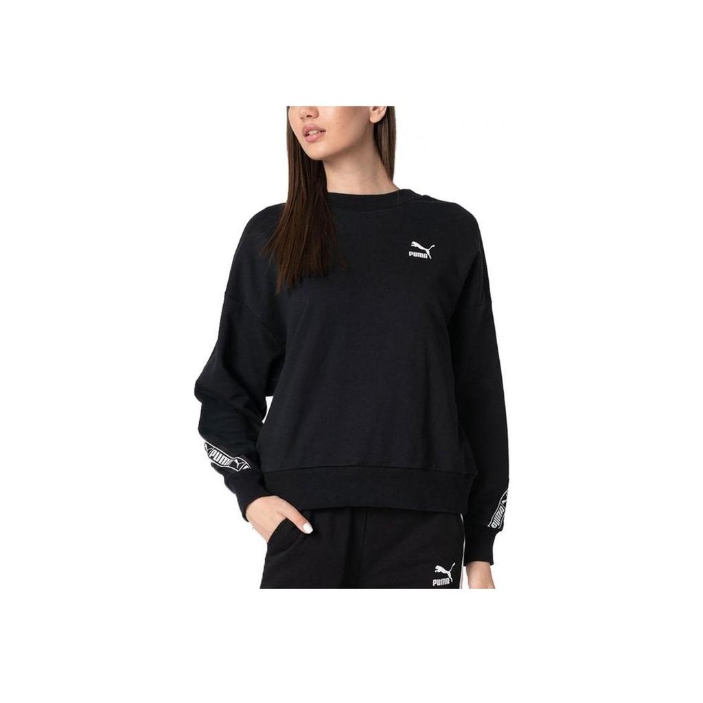 Puma Casual Sports Logo Pullover Long Sleeve Sweatshirt Women Sweatshirt Black 596019-01