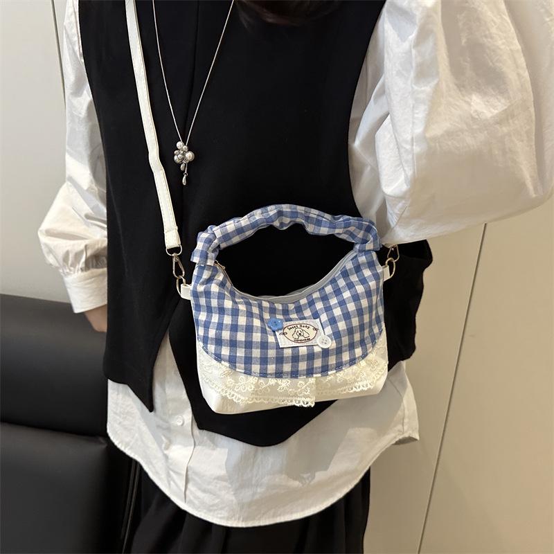 Sweet plaid handbag female foreign girl versatile shoulder bag fashionable small fresh lace messenger bag
