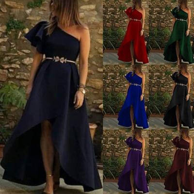Robe de soirée pour femme, robe longue rétro automne et hiver, robe de bureau à couleur unie et épaule dénudée, style tempérament