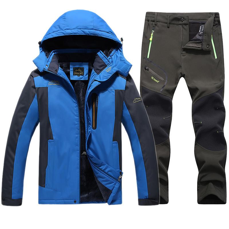 Men's Winter Snow Mountaineering Suit Outdoor Hiking Work Suit Large Warm Jacket + Warm Pants 2 Piece Set