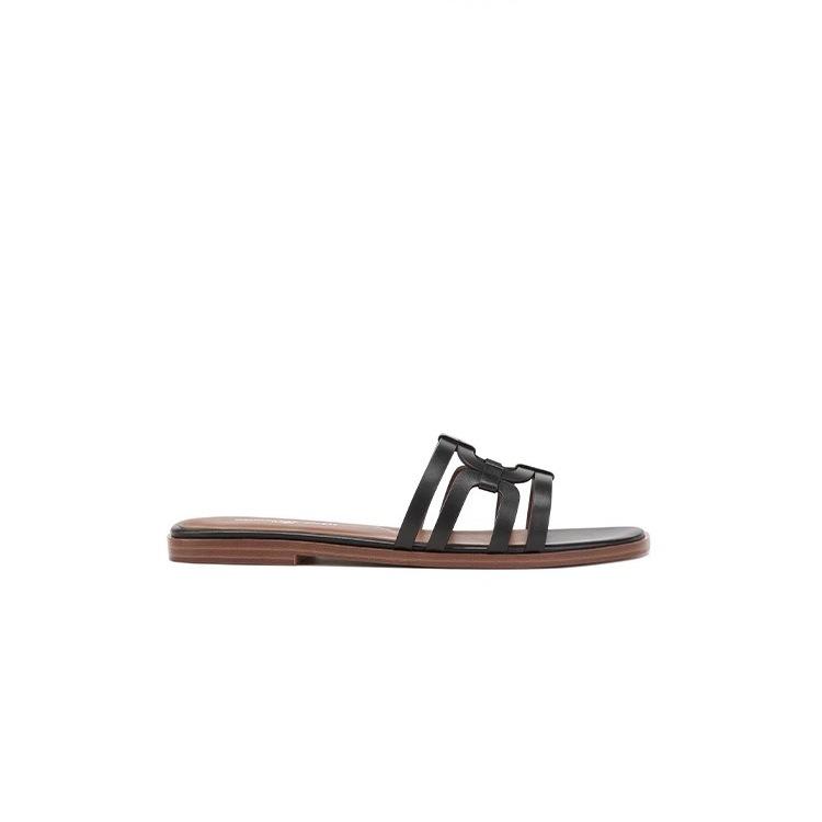 Cowhide version~ Genuine leather one-word beach flat-bottomed slippers for women's sandals