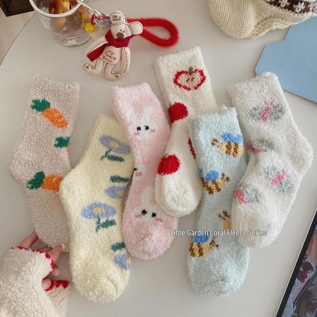 Cozy Winter Women's Fluffy Coral Fleece Socks - Thick Plush Cotton for Home & Sleep
