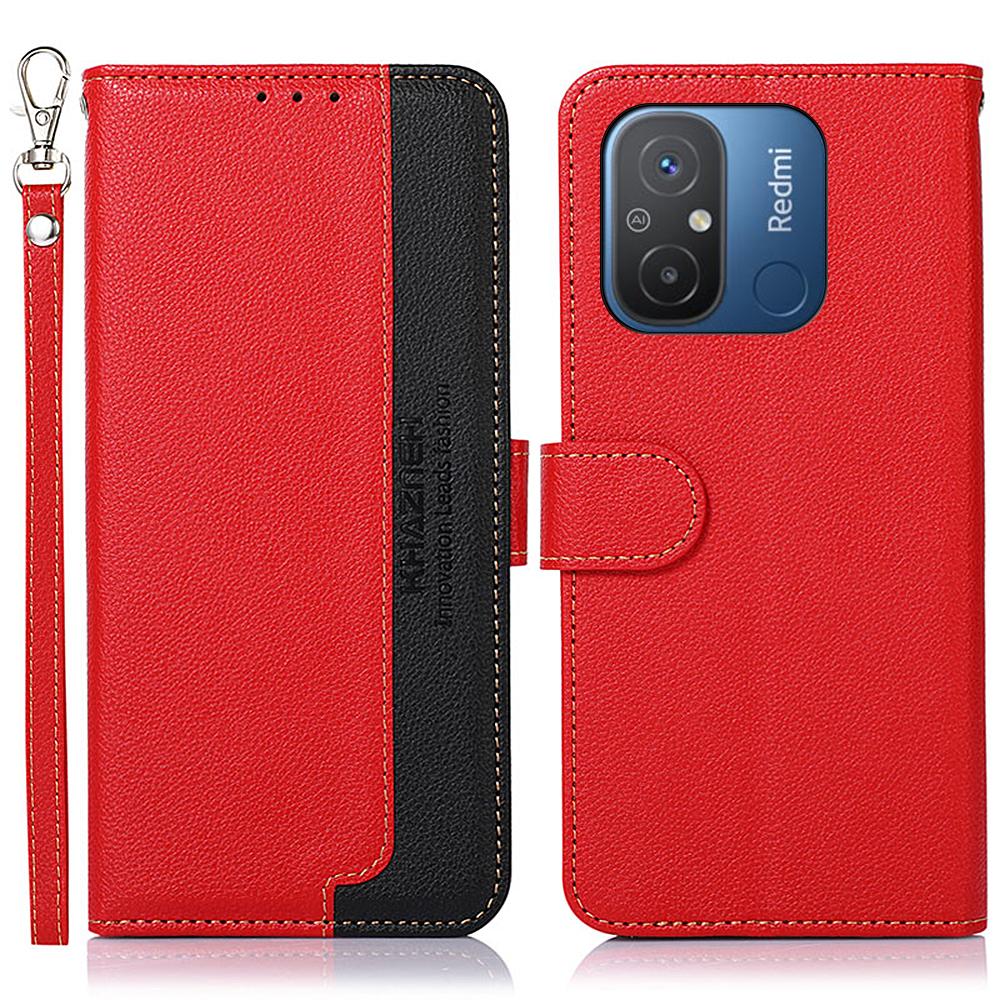 

KHAZNEH For Xiaomi Poco C55 4G/Redmi 11A 4G/12C 4G RFID Blocking Stand Wallet Case PU Leather Litchi Texture Cover Red