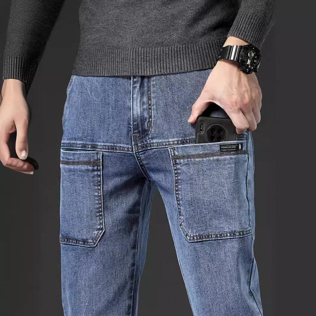 Men's Denim Jeans Skinny Full Length Pants with High Elasticity Slim Pants Man Fashion Mid-waist Jeans