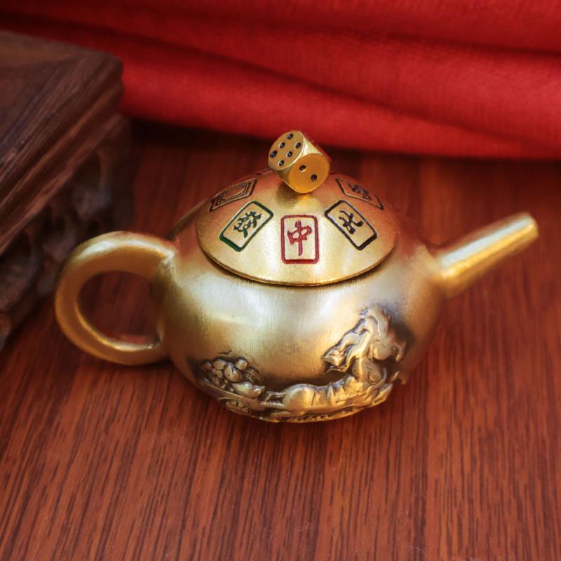 Brass Rotating Small Tea Pet Ornament Mahjong Artifact Copper Teapot Handle