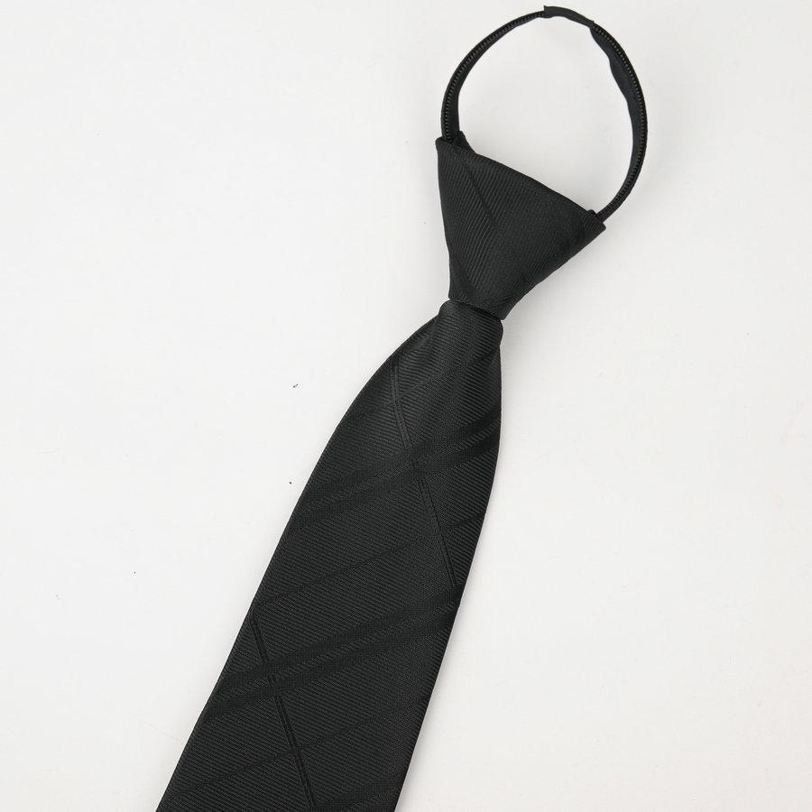 Men's No-Iron Zipper Striped Formal Tie with Logo, 8cm