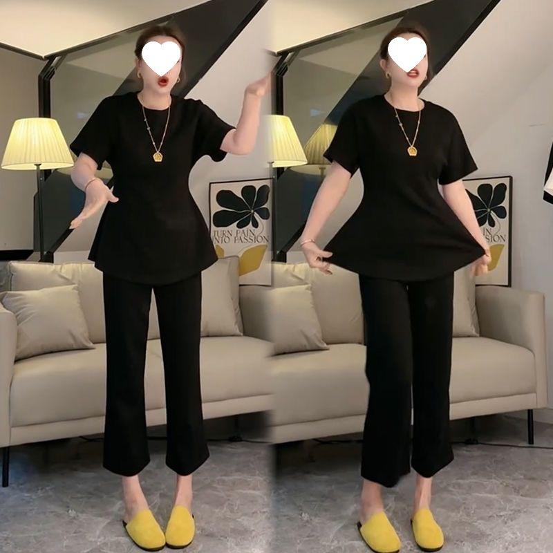 Summer Fashionable Slimming Temperament Can Be Used for Women's Hair, Loose Large Size Short Sleeves, Simple and Western Style Two Pieces