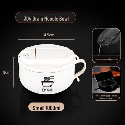 ZISIZ 304 Stainless Steel Instant Noodle Bowl with Lid and Drainer