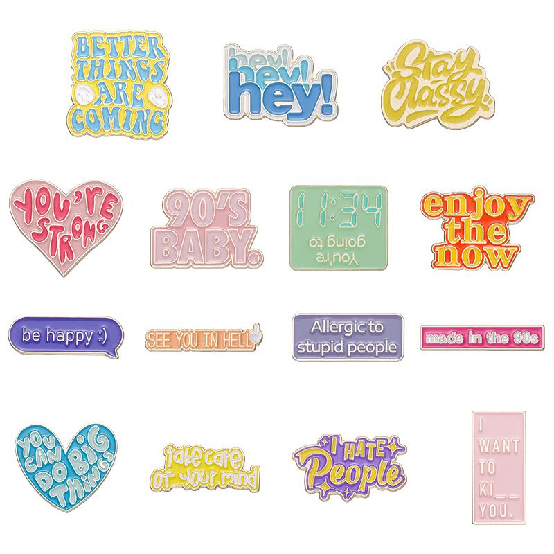 Colorful Chic Personalized Alphabet Pins Heart Shaped Alloy Brooches For Decoration