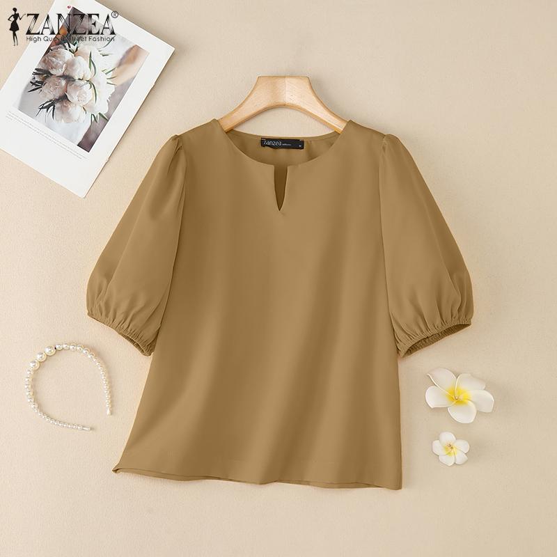 ZANZEA Women Casual V-Neck Summer Short Sleeve Blouse