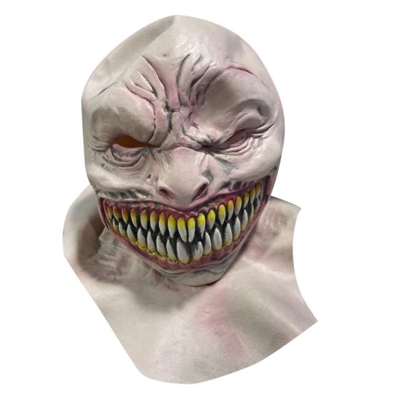 Scary Realistic Emulsion Halloween Headgear Pointy Teeth Split Mouth Horror Face Cover for Home