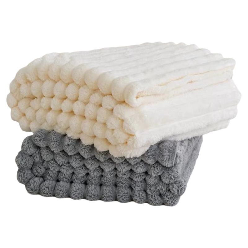 Ultra-Soft Faux Rabbit Fur Striped Throw Blanket - Double-Layered for Warmth, Ideal for Sofa or Bedroom.