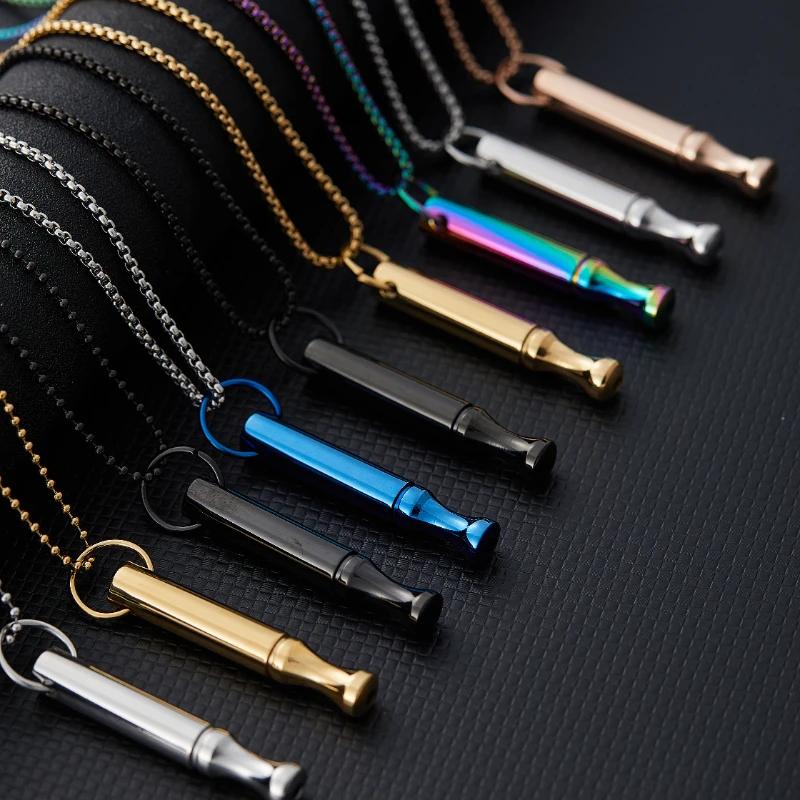 Breathwork Meditation Mindfulness Breathing Anti Smoking Necklace Stainless Steel Whistle Anxiety Relief Jewelry