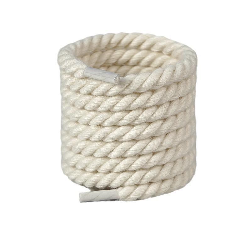 White Polyester Cotton Three-Strand Round Shoelaces - Versatile for Casual or Board Shoes (Pair)