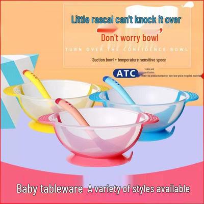 Temperature-Sensitive Baby Tableware Set: Suction Bowl, Soft Spoon, and Fork for Newborns