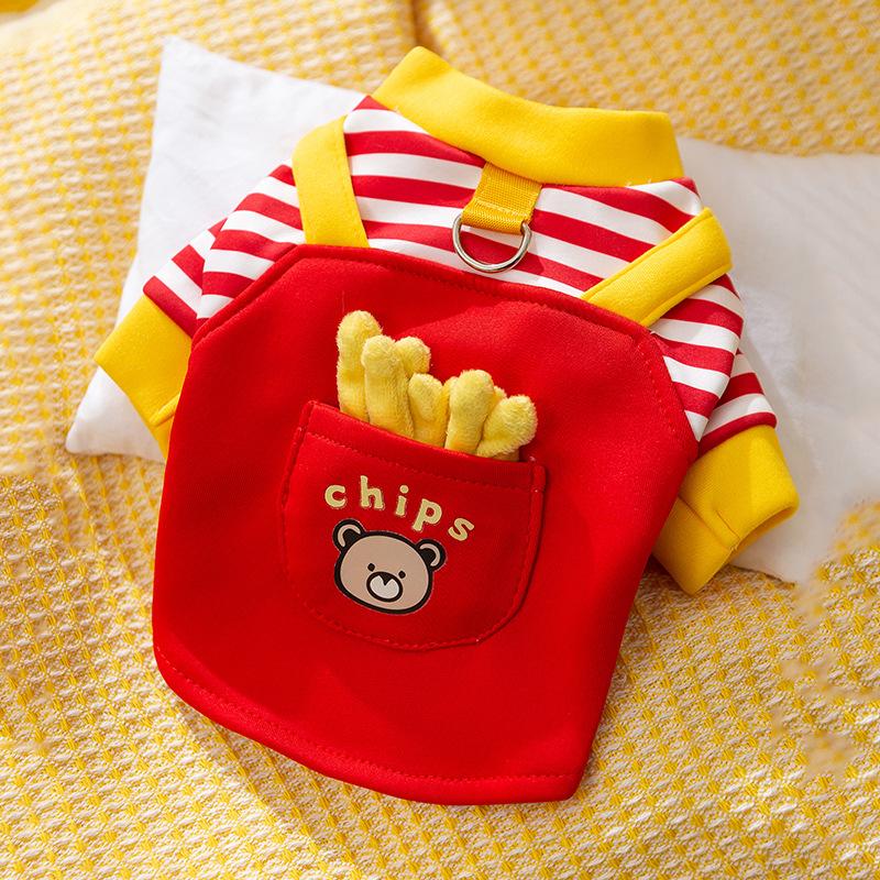 

New autumn and winter cat clothes three-dimensional French fries can pull two feet into cats, kittens, warm dogs, pet sweaters M (recommended weight 5-4kg)
