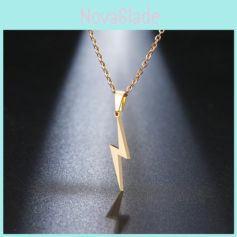 Stainless Steel Lightning Pendant Necklace For Couples With Electroplated Finish Casual Style