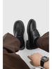 Men's Black Genuine Leather Derby Shoes - High-End, Round Toe, Formal/Casual, French/Japanese-Inspired.