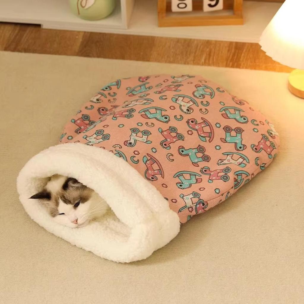 Warmer Katzenschlafsack Flauschiges Gefühl Verdickt Winter Haustier Taschentyp Steppdecke Bett Kätzchen Welpe Weiches Bequemes Nest Haustierbedarf