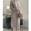 Korean version dress round neck comfortable nightdress women's casual fresh pleated short sleeve floral dress slim dress