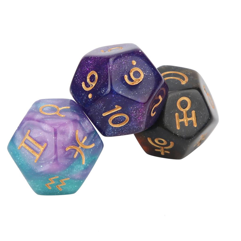 3pcs Resin Divination Dice Party Gathering Entertainment 12‑Sided Tarot Astrology Dice1#