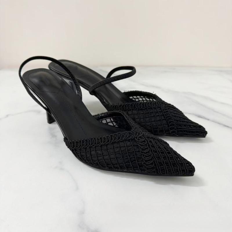 Fashion Pointed Toe High Heels Women Sandals Woven Mesh Design Slingbacks Summer Footwear Breathable Hollow Out Female Dress Shoes