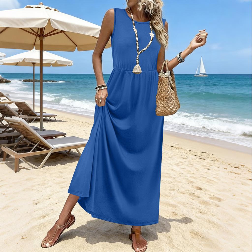 Summer Dresses For Women  Maxi Dresses Long Flowy A Line Sleeveless Sundresses With Pockets