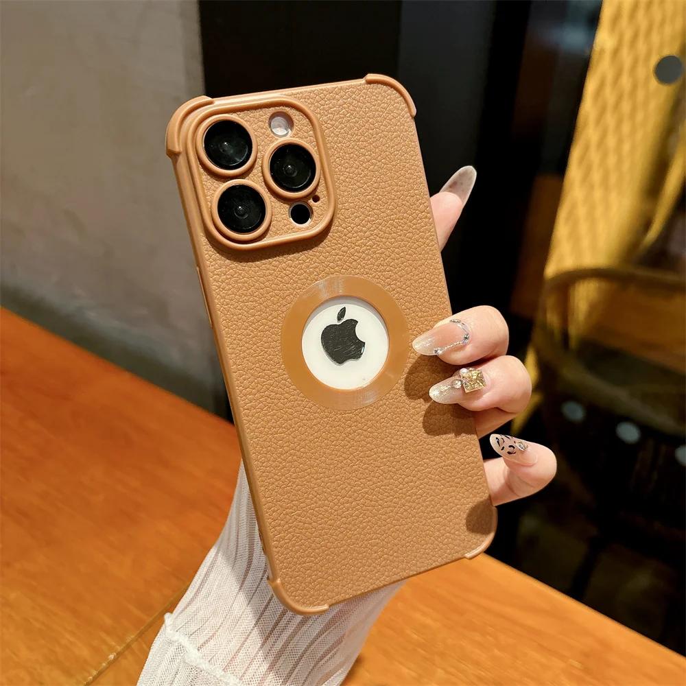 Shockproof Business Back Cover for iPhone 16 pro Max 15 plus 14 13 12 11 Soft TPU Camera Lens ProtectionLogo View Phone Cas