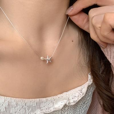 Pearl Metal Starfish Necklace Female Minimalist Cold Wind Personality Simple Versatile Temperament Fashion Neck Chain Collarbone Chain