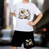 Boys 2 Piece Cartoon Little Bee Print Outfit, Short Sleeve T-Shirt and Shorts Set for Kids Age 5-14,Black ,White Sporty Casual Summer Clothes
