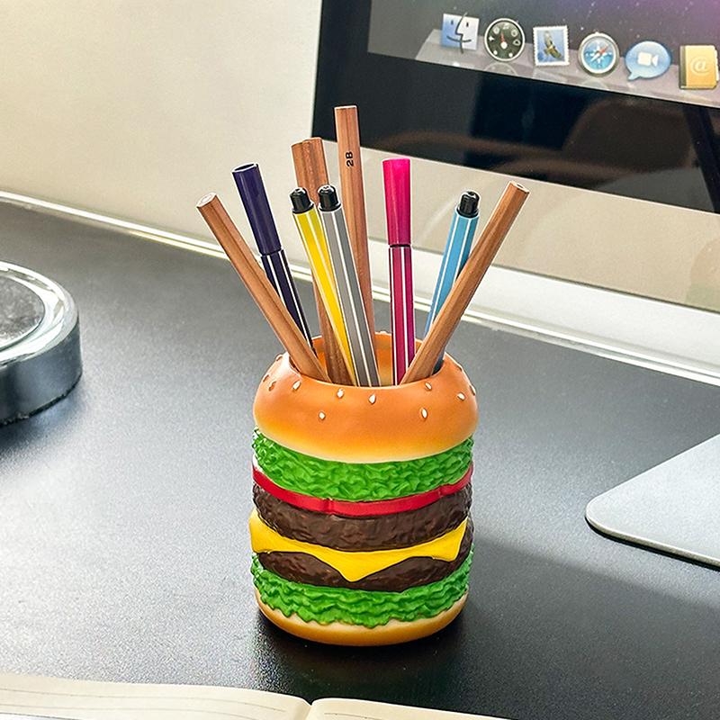 Cute Hamburg Design Pen Holder Smooth Creative Desktop Storage Container Multi-Purpose Funny Makeup Brush Storage Bucket
