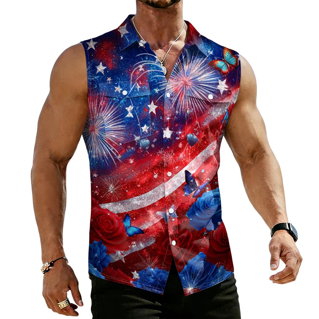 Men's Workwear Lapel Button-Down Vest Shirt - Lightweight Sleeveless Top