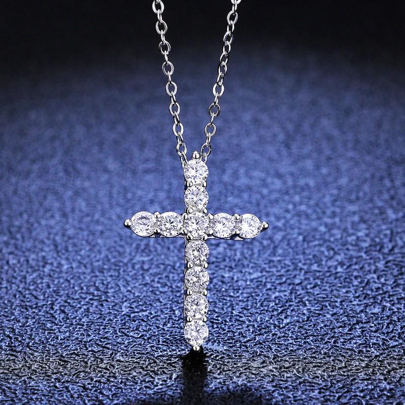 Sterling Moissanite Cross Pendant Necklace Women Geometric Design Fashion Jewelry Sterling Silver 925