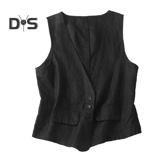 Women's Sleeveless Flax Vest Lightweight Summer Waistcoat with Button Down V Neck Vest Women Accessories