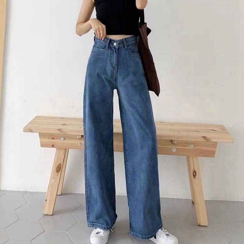 Denim Jeans For Women High Waist Wide Leg Thin Cotton Polyester Fabric For Office Wear