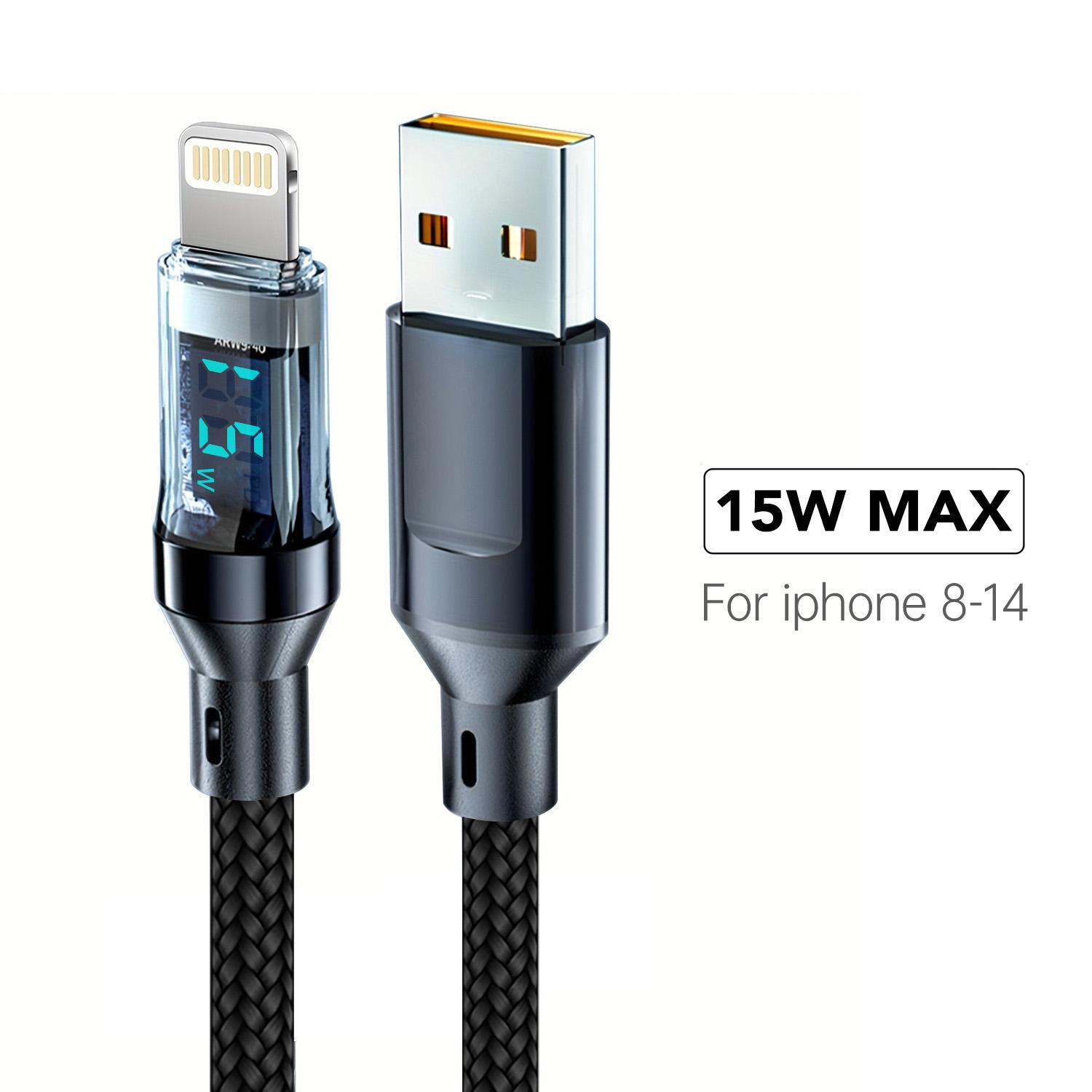 

OOZCC LCD Watt Display Cable, Max 120W Super Fast Charging USB Type C Cable Data Transfer, USB A to Lightning for IPhone14 Pro 2m