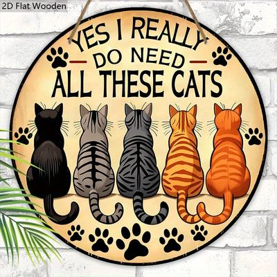 Cartel de Madera Rústico Plano 2D con Temática de Gato, Encantadora Placa Decorativa para Mascotas con Adorable Diseño de Patrón de Gato, Ideal para Decoración de Puerta Principal