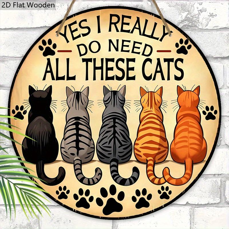 2D Flat Rustic Wooden Sign with Cat Theme, Charming Pet Decorative Plaque with Adorable Cat Pattern Design, Ideal for Front Door Decor