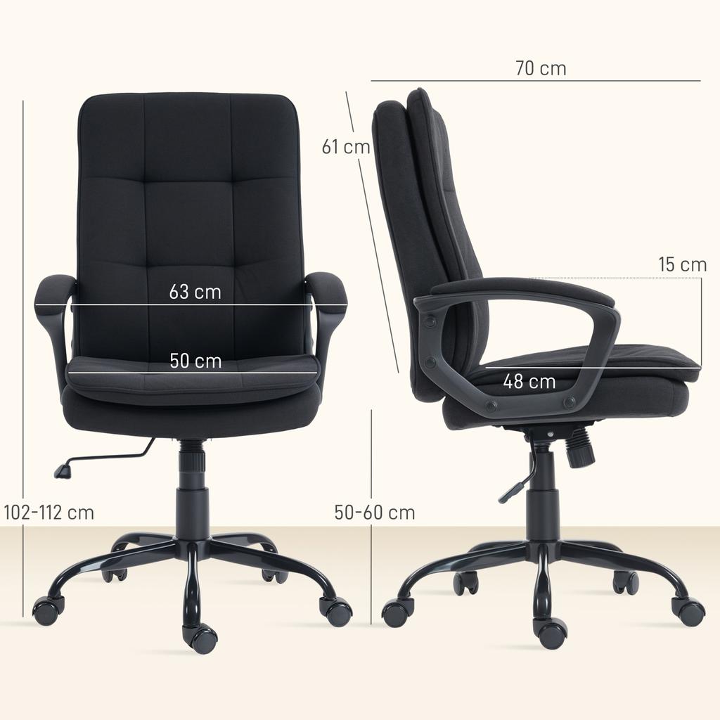 Linen-Look Double-Padded Office Chair - Black