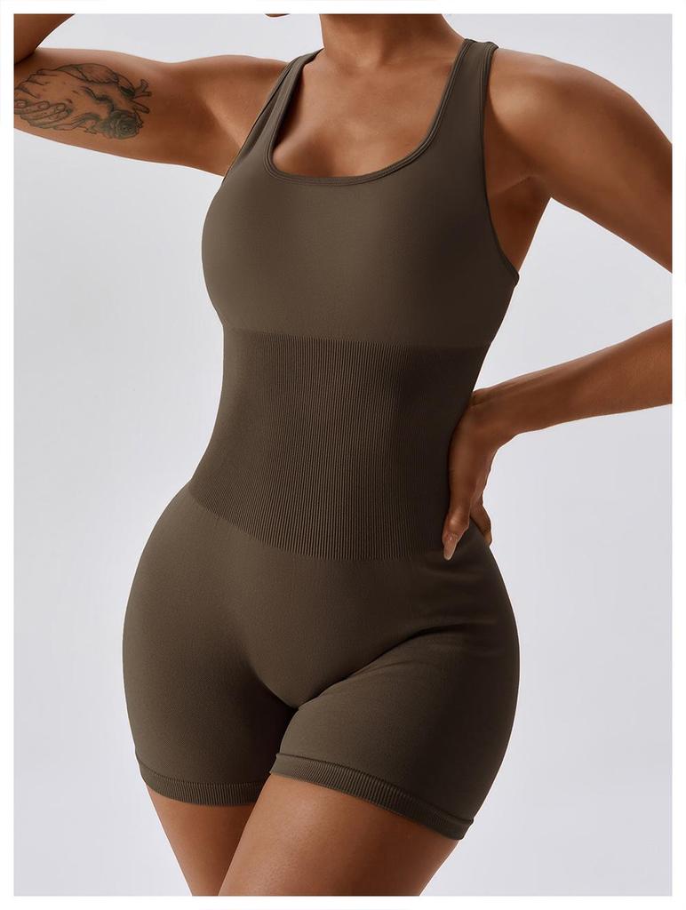 European & American High-Elastic Seamless One-Piece Yoga Jumpsuit 6949 - Slimming & Stylish with Open Back Design for Women.