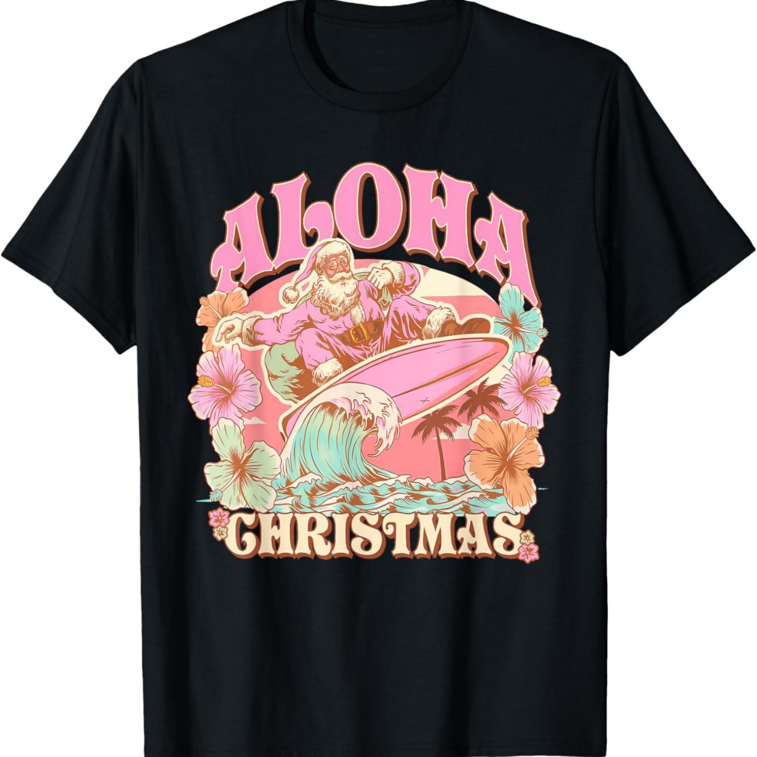 

Aloha Christmas Santa Claus Surfing Hawaiian Mele Kalikimaka T-Shirt XXXXXL чёрный