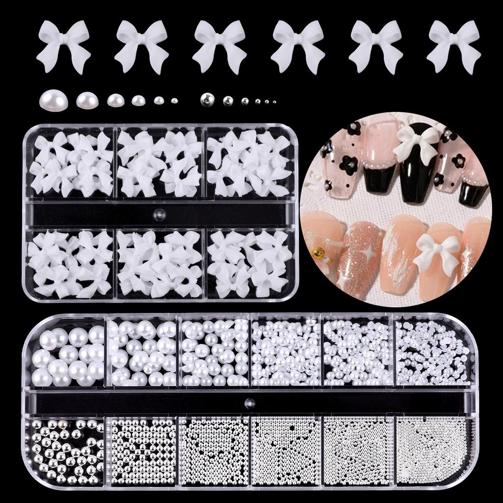 Nail Art Mini Small Steel Ball Small Pearl Non-Peeling Resin Bow Mixed Diy Accessories Set