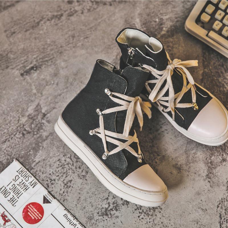 Spring 24 Pentagram Thick-Soled Canvas Sneakers: Stylish Unisex Hip-Hop High-Tops for Street Fashion