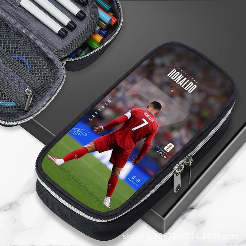 Large Capacity Cartoon Soccer Pen Pouch Kids Students Oxford Fabric Pencil Case With Cristiano Ronaldo Yamal Design