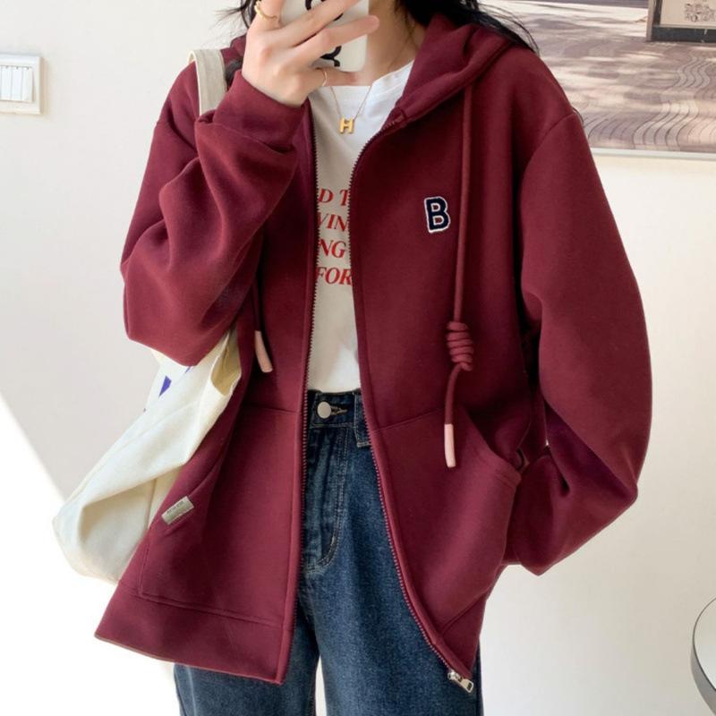 

Бургундское пальто для женщин, осенне-зимняя верхняя одежда, бархатный утепленный свитшот, универсальное пальто S