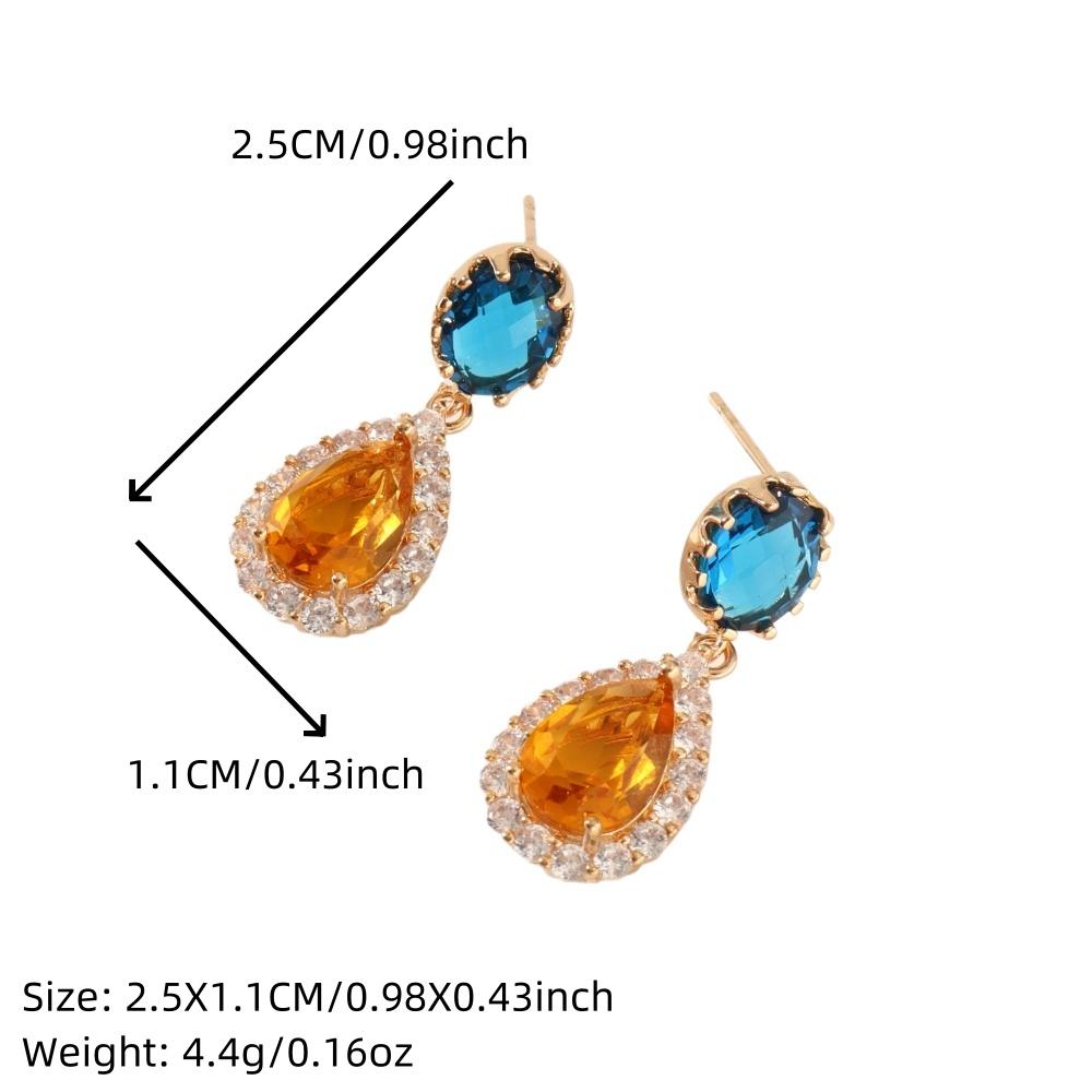 1 Pair Luxurious Colored Cubic Zirconia Drop Shape Dangle Earrings for Women Stud Earring Jewelry Wedding Party Accessories