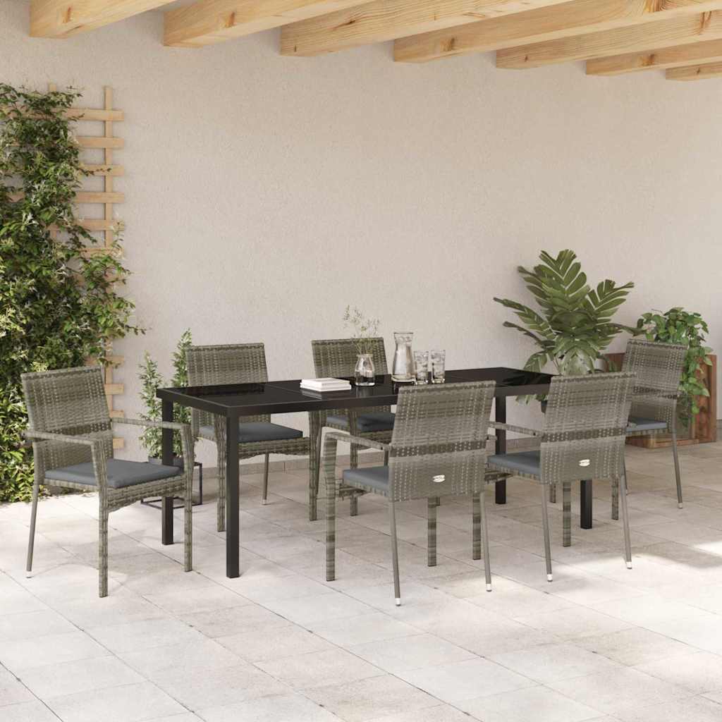 Garden Dining Set with Cushions 7 pcs Grey Poly Rattan